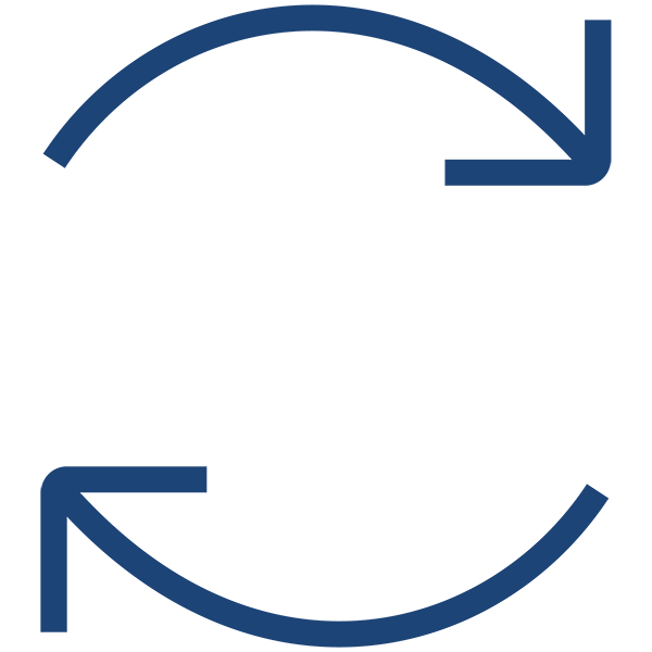 Two curved arrows indicating synchronisation or exchange on a white background.