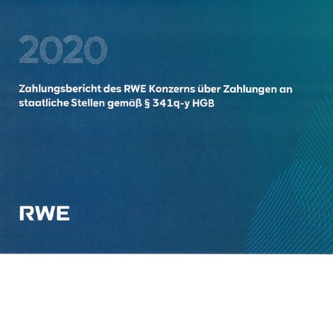 Das Cover des Zahlungsberichts 2020 des RWE Konzerns an staatliche Stellen mit dem Firmenlogo.