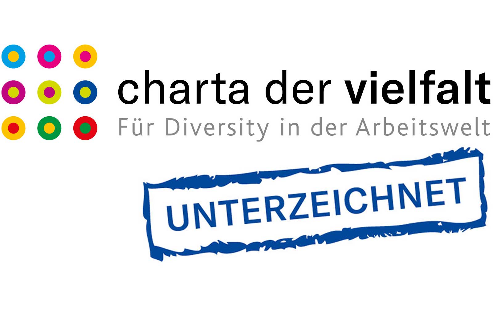 The Charta der Vielfalt logo promoting diversity in the workplace, featuring the word 'SIGNED' in blue lettering.